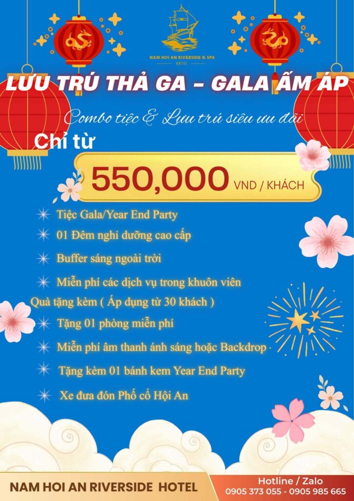 Combo tiệc & lưu trú tất niên tại Nam Hội An Revierside