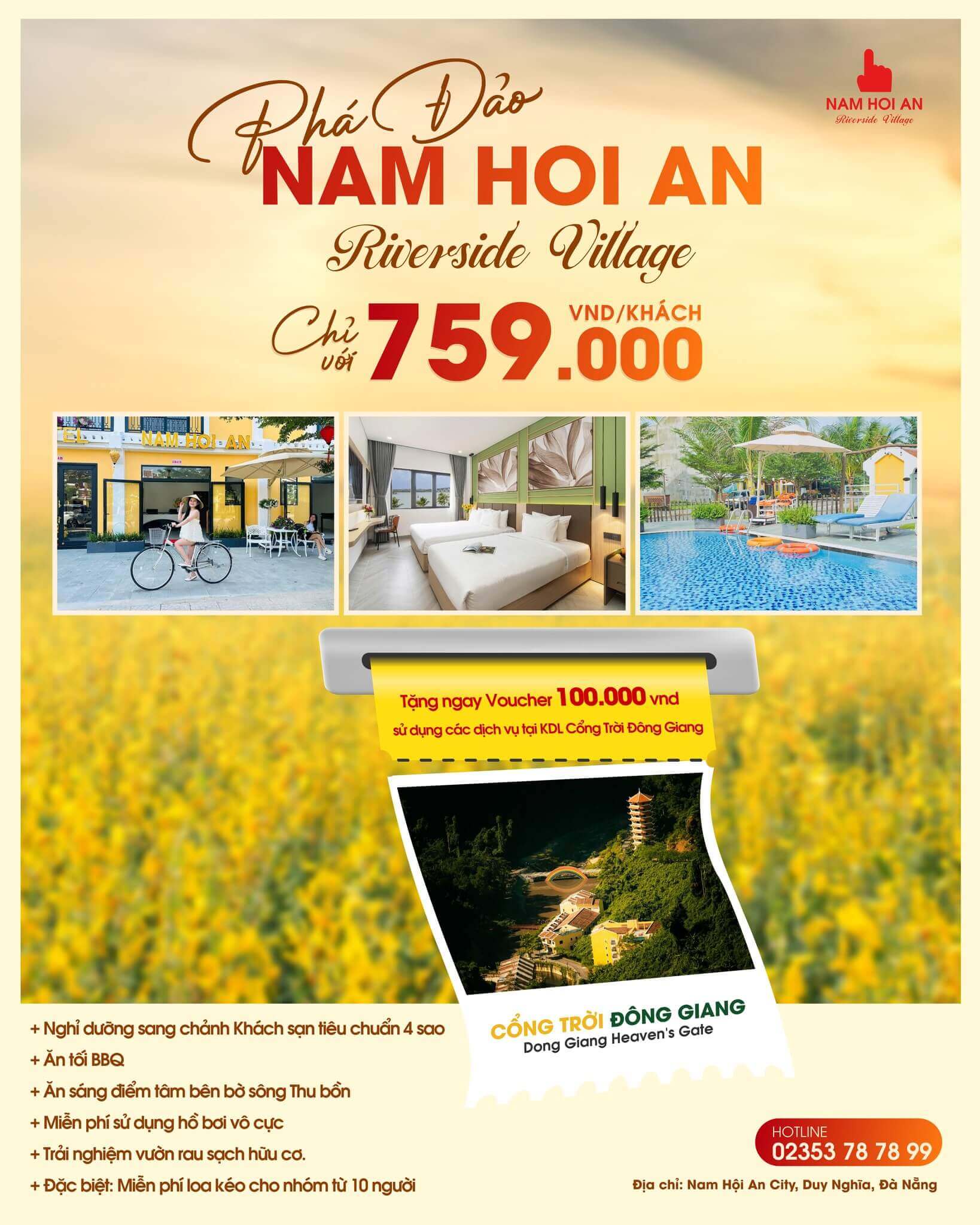 Combo nghỉ dưỡng 759K Nam Hội An Riverside Village